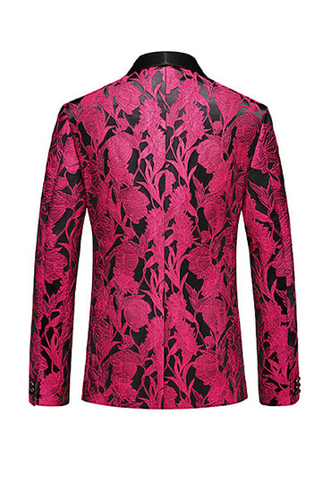 Jacquard Fuchsia 3 Pieces Shawl Lapel Men's Suits